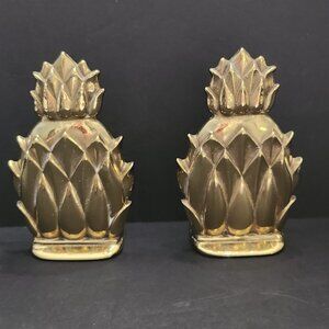 Virginia Metal Crafters Palm Beach Chinolserie Brass Pineapple Bookends, A Pair